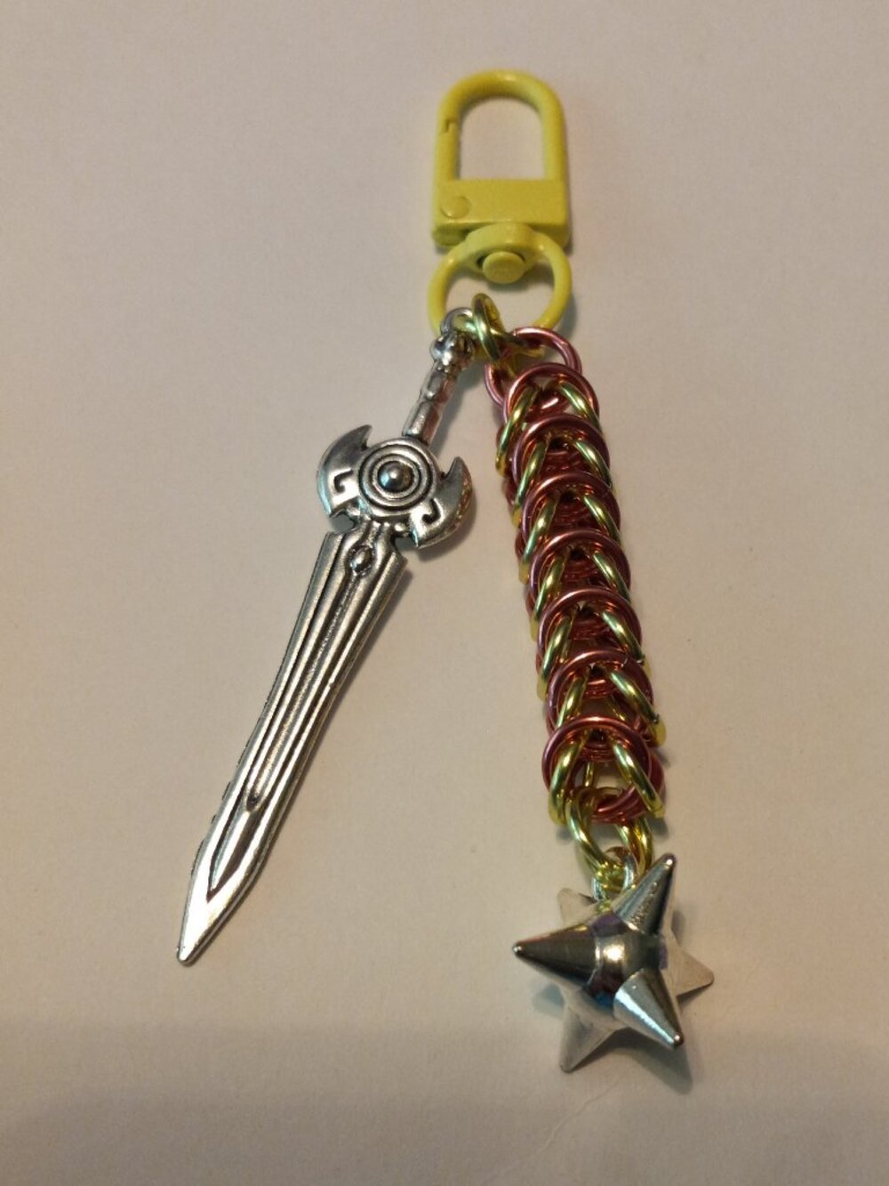Pink & Gold Chain Mail keychain with Sword
